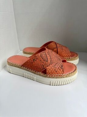 Franco Sarto Birch Platform Leather Sandal Orange Salmon Snakeskin Espadrille